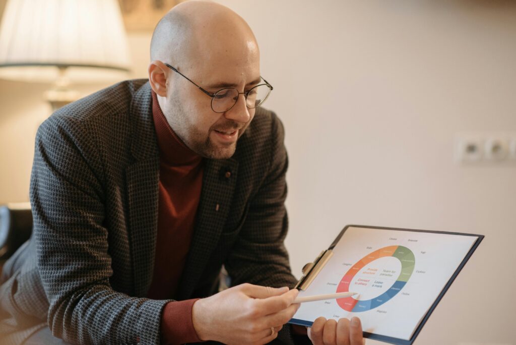 Business development consultant with graph