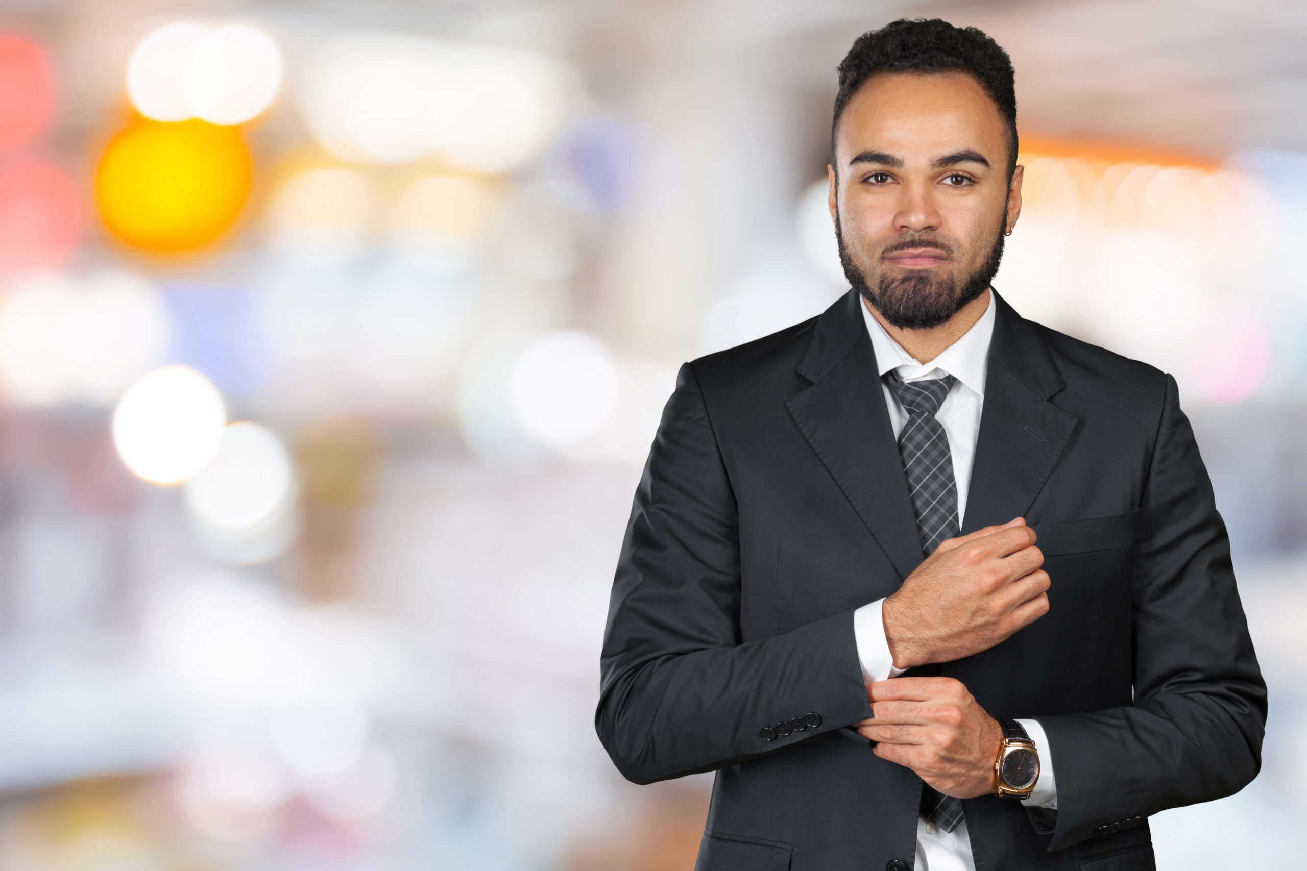 A confident salesperson ready to close